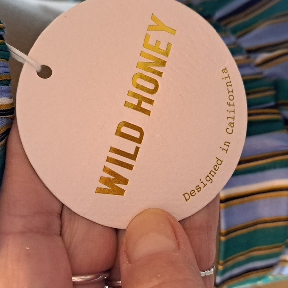 WILD HONEY TWO PIECE GREEN & BLUE STRIPED CROPPED TOP SHORT SET - Picture 6 of 8